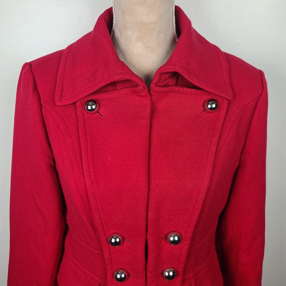White House Black Market Berry Red Military Inspired Pea Coat M - Picture 6 of 16